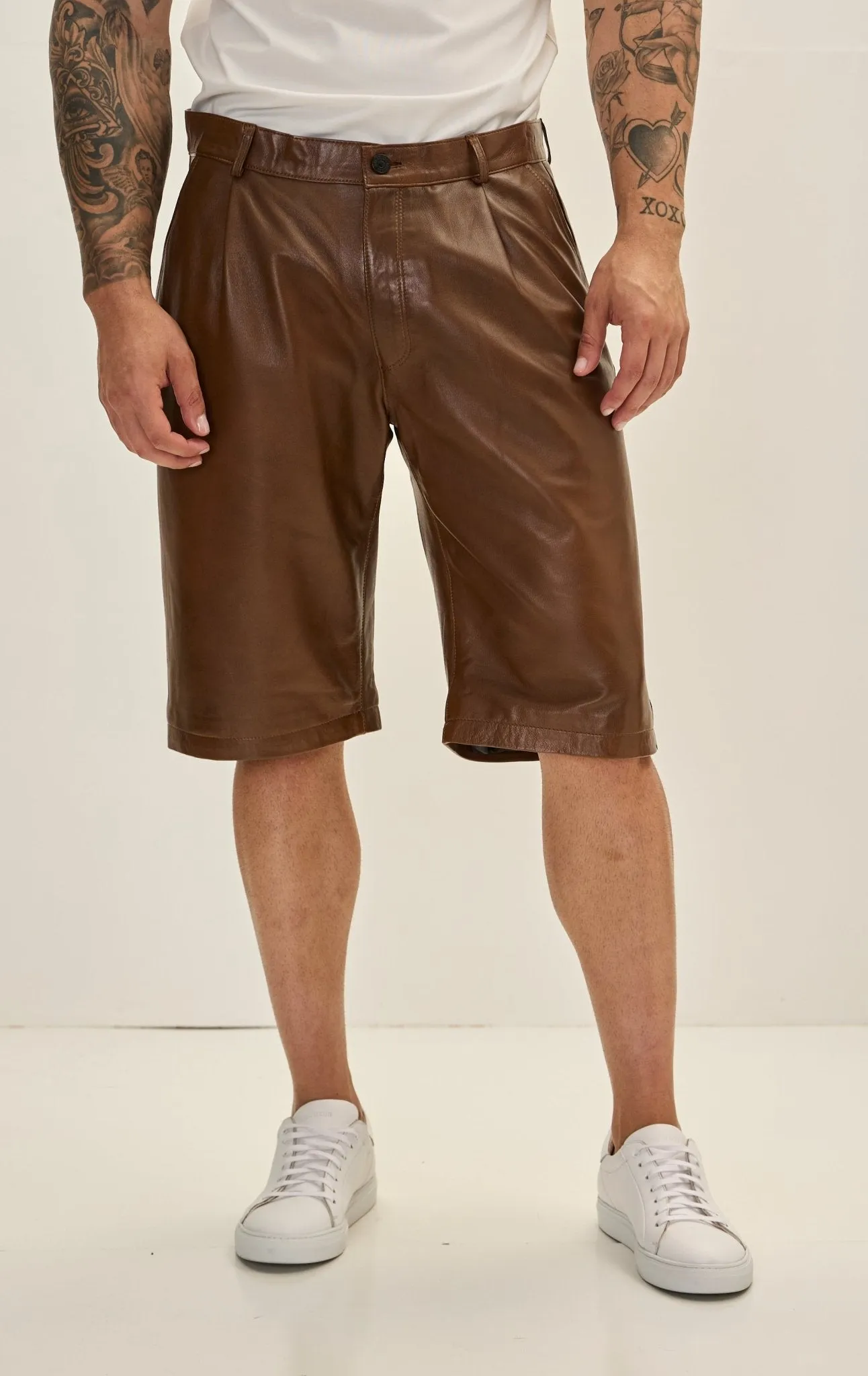 Genuine Lambskin Leather Shorts - Brown