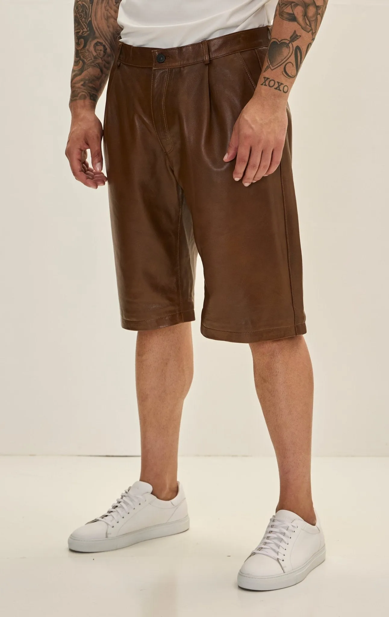 Genuine Lambskin Leather Shorts - Brown