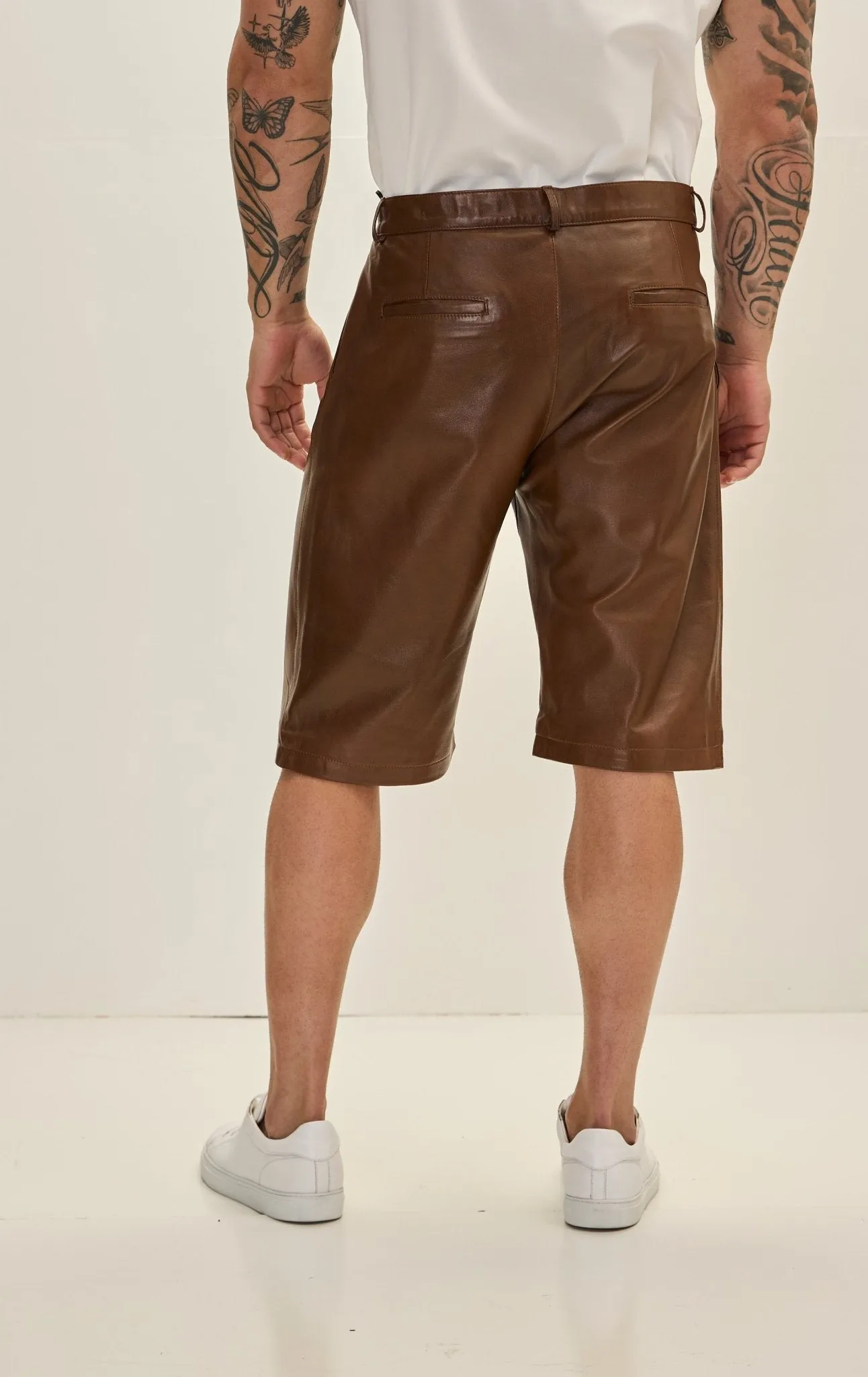 Genuine Lambskin Leather Shorts - Brown