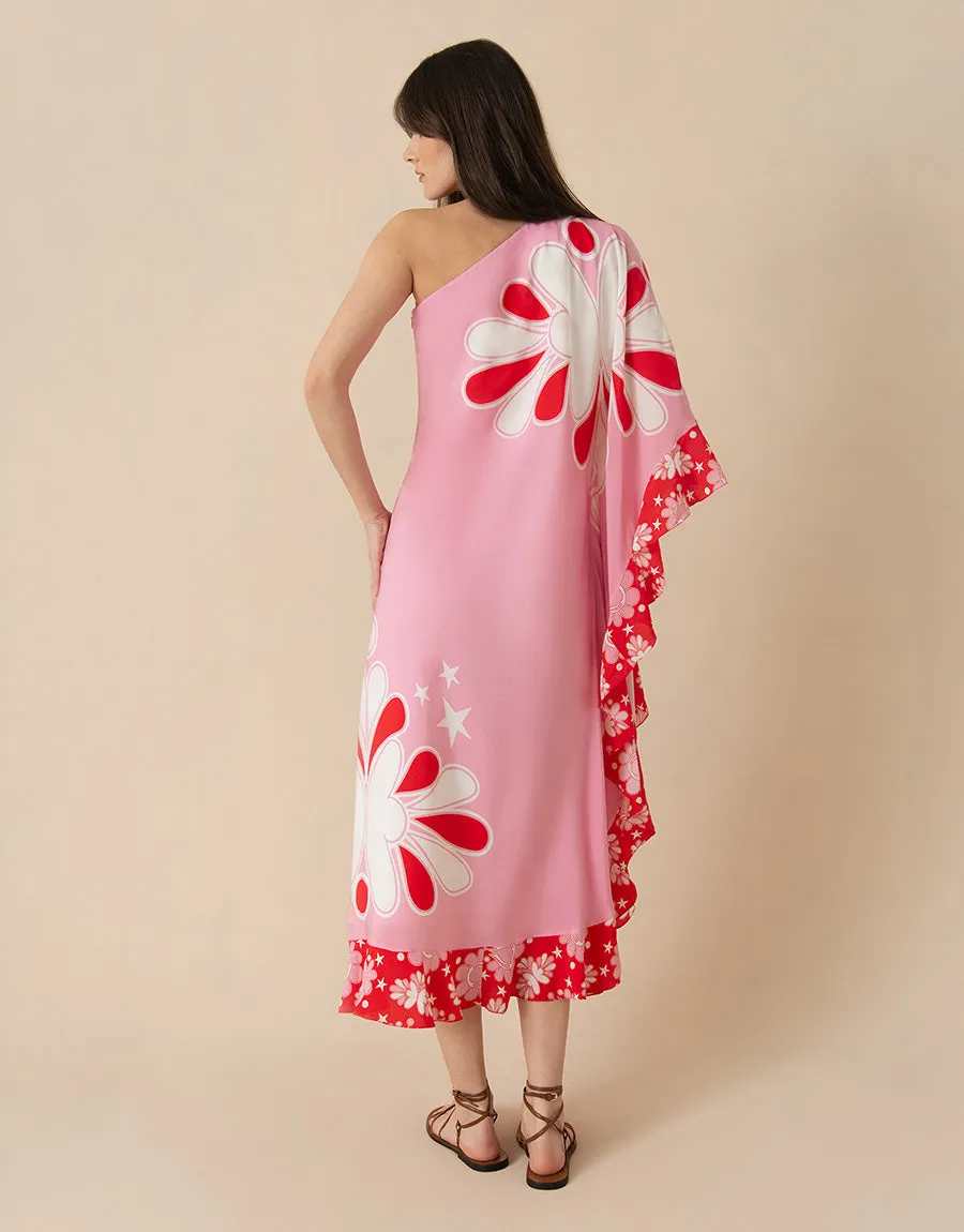 Ginger Crepe Midi Dress - 70s Flower Pink - SALE