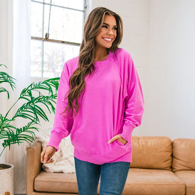 Girlfriend Crewneck Sweatshirt - Neon Hot Pink