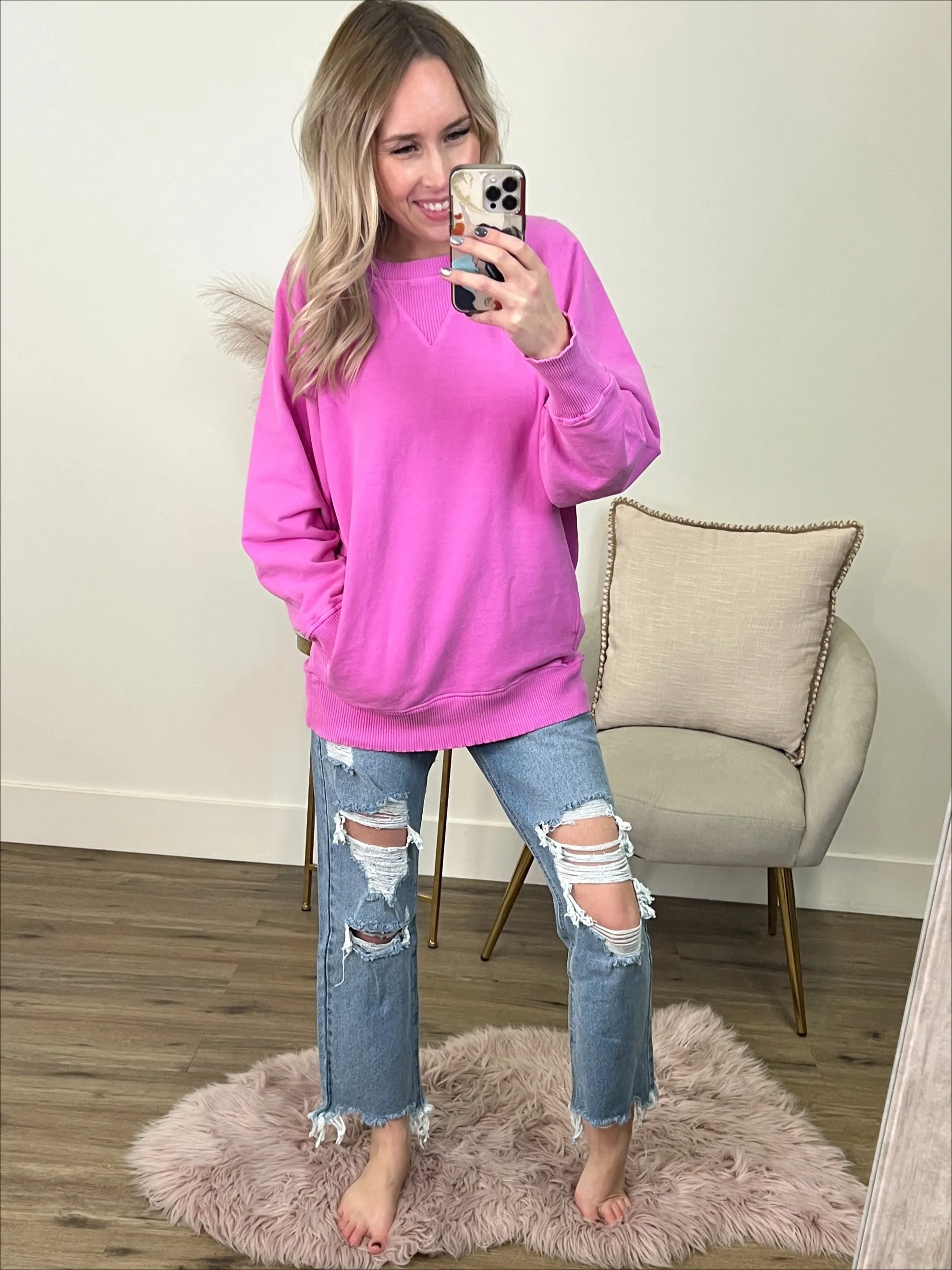 Girlfriend Crewneck Sweatshirt - Neon Hot Pink