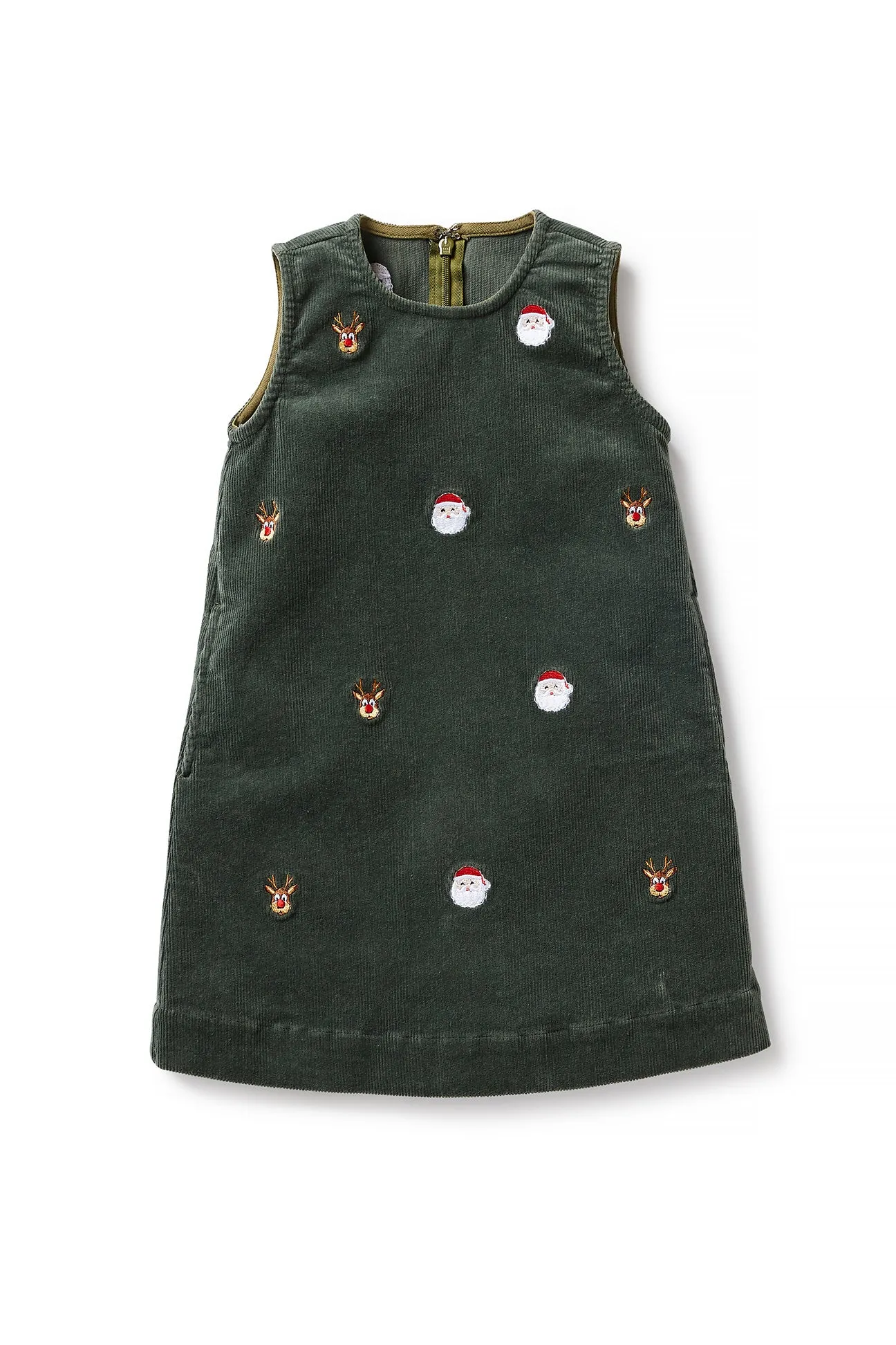 Girls Shift Dress Corduroy Olive with Christmas Night