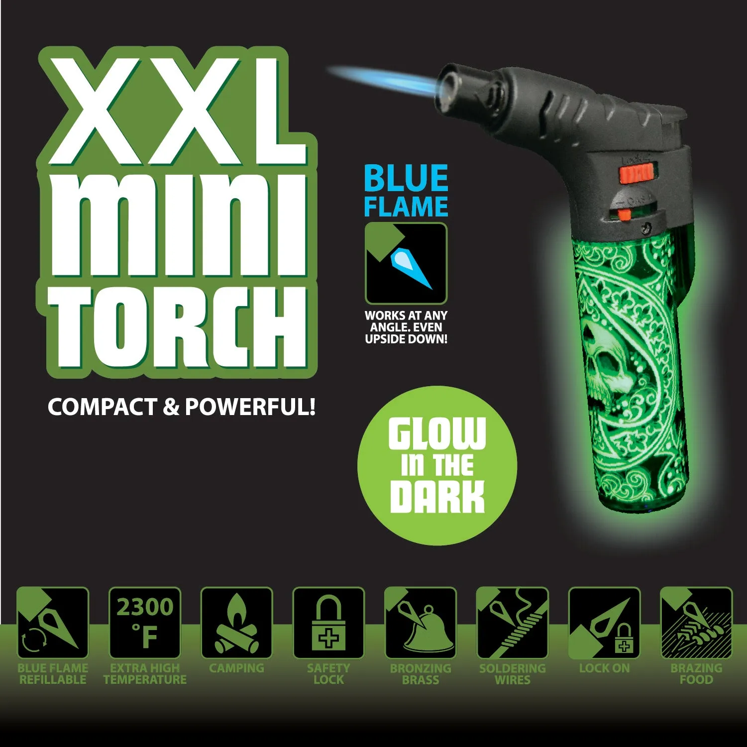 Glow in The Dark XXL Thin Torch Lighter - 18 Pieces Per Retail Ready Display 23948