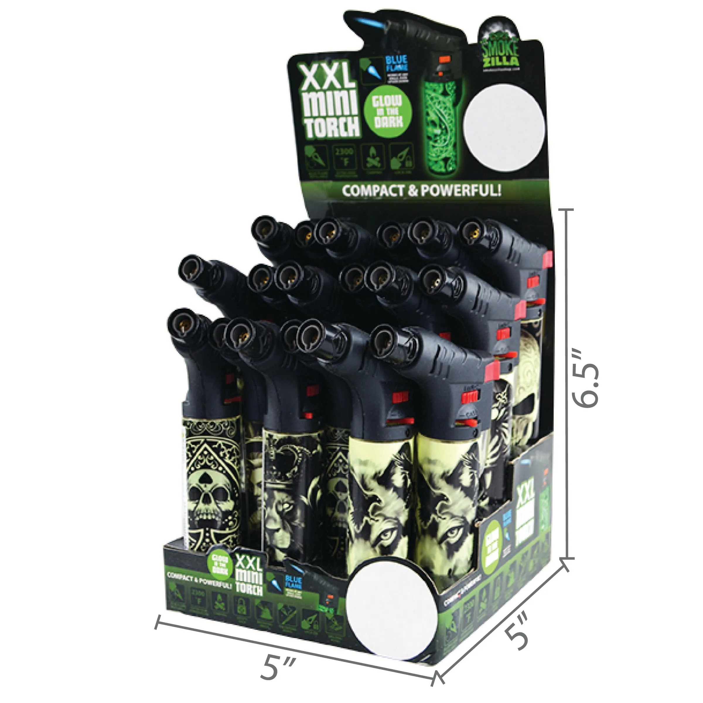 Glow in The Dark XXL Thin Torch Lighter - 18 Pieces Per Retail Ready Display 23948