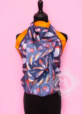 Hermes Gray Orange Twill Silk 90 cm The Plumes II Scarf