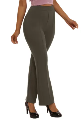 High Waist Flare Pants With Front Seam Detail - Olive