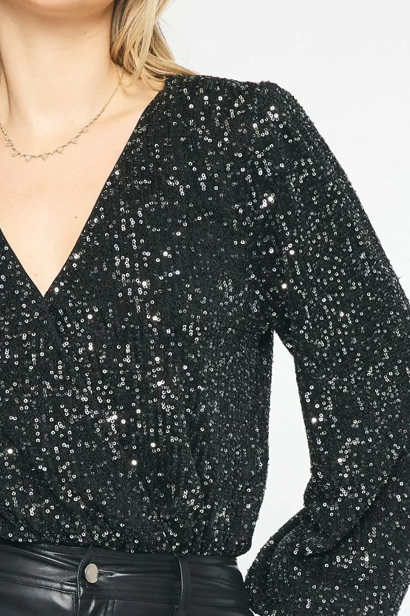 Irresistible Glam Black Sequin Bodysuit