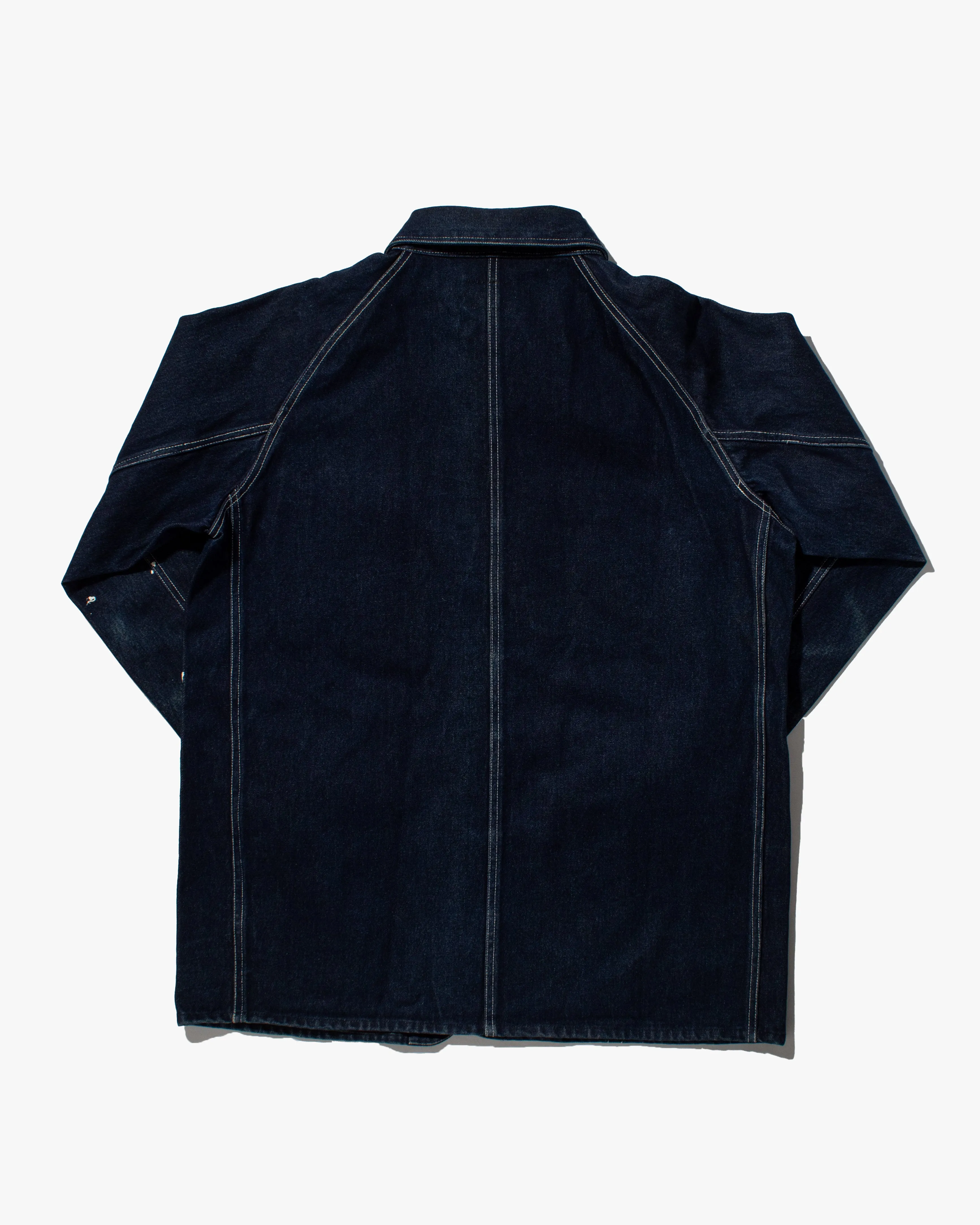 Japanese Repro Chore Coat, K's Collection Brand, Dark Denim with White Splatter - L