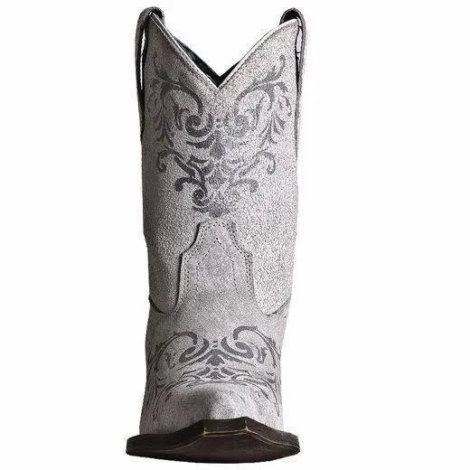 Laredo Women's Snip Toe Antique Tattoo White Cowgirl Boots 4-7