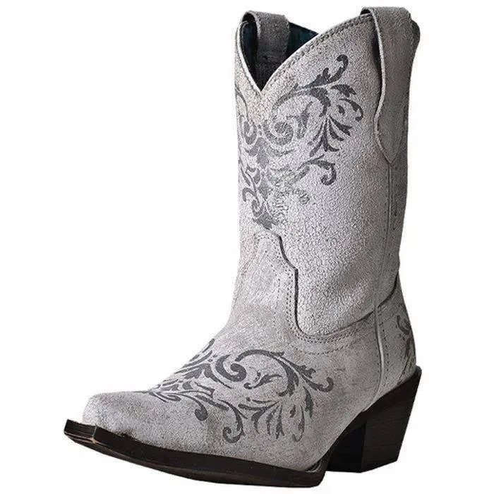 Laredo Women's Snip Toe Antique Tattoo White Cowgirl Boots 4-7