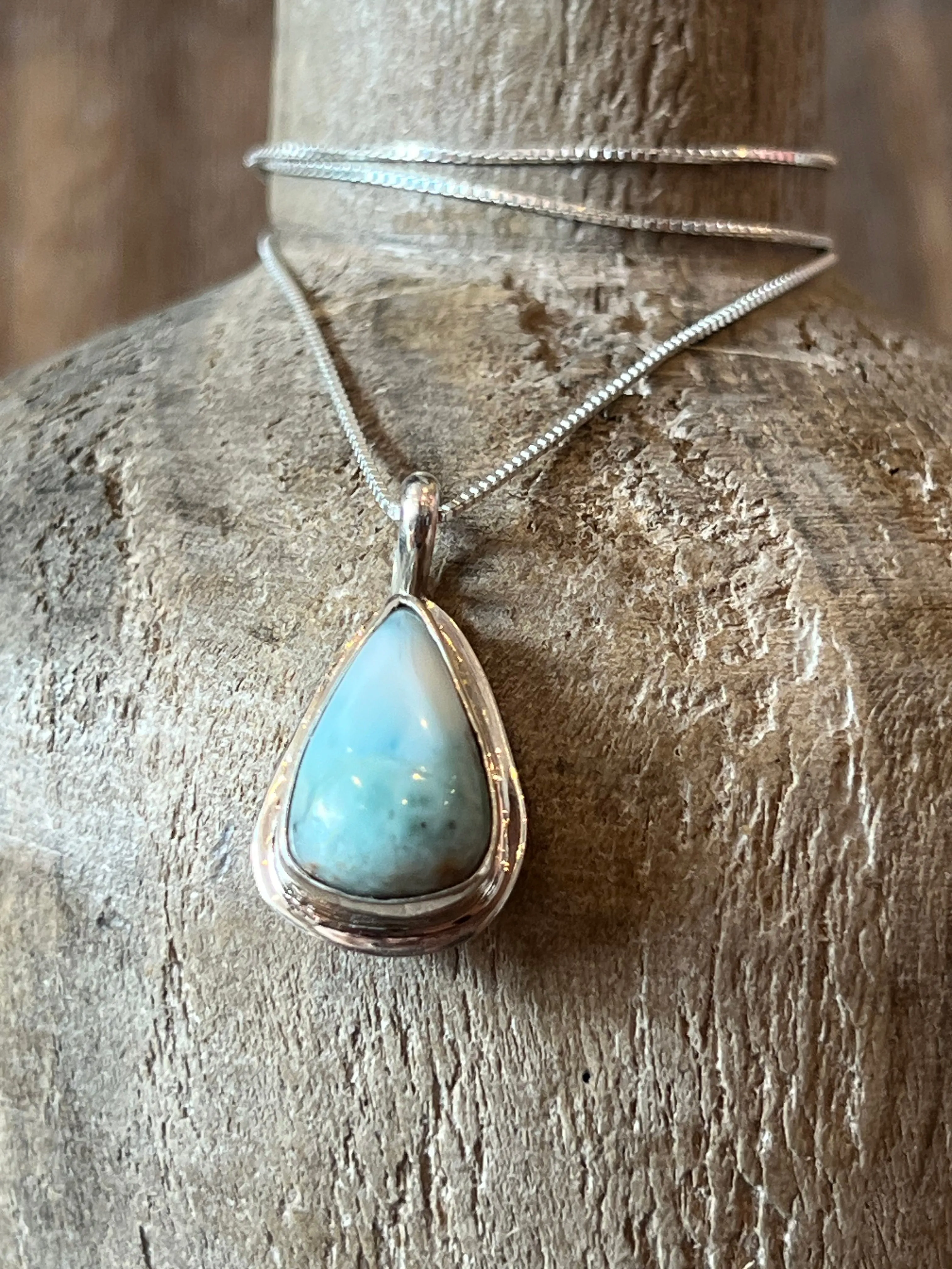 Larimar Tear Drop Sterling Silver Necklace