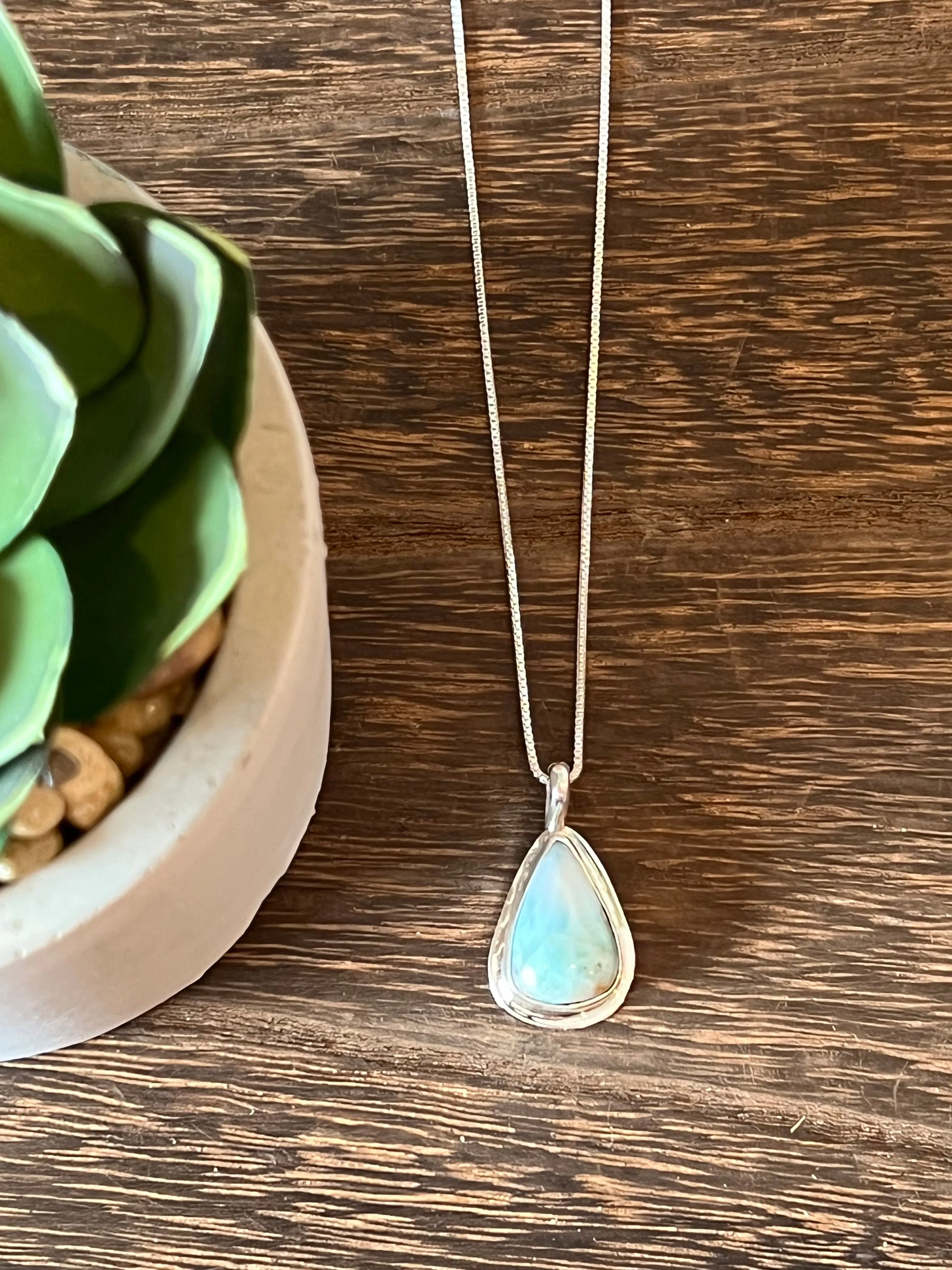 Larimar Tear Drop Sterling Silver Necklace