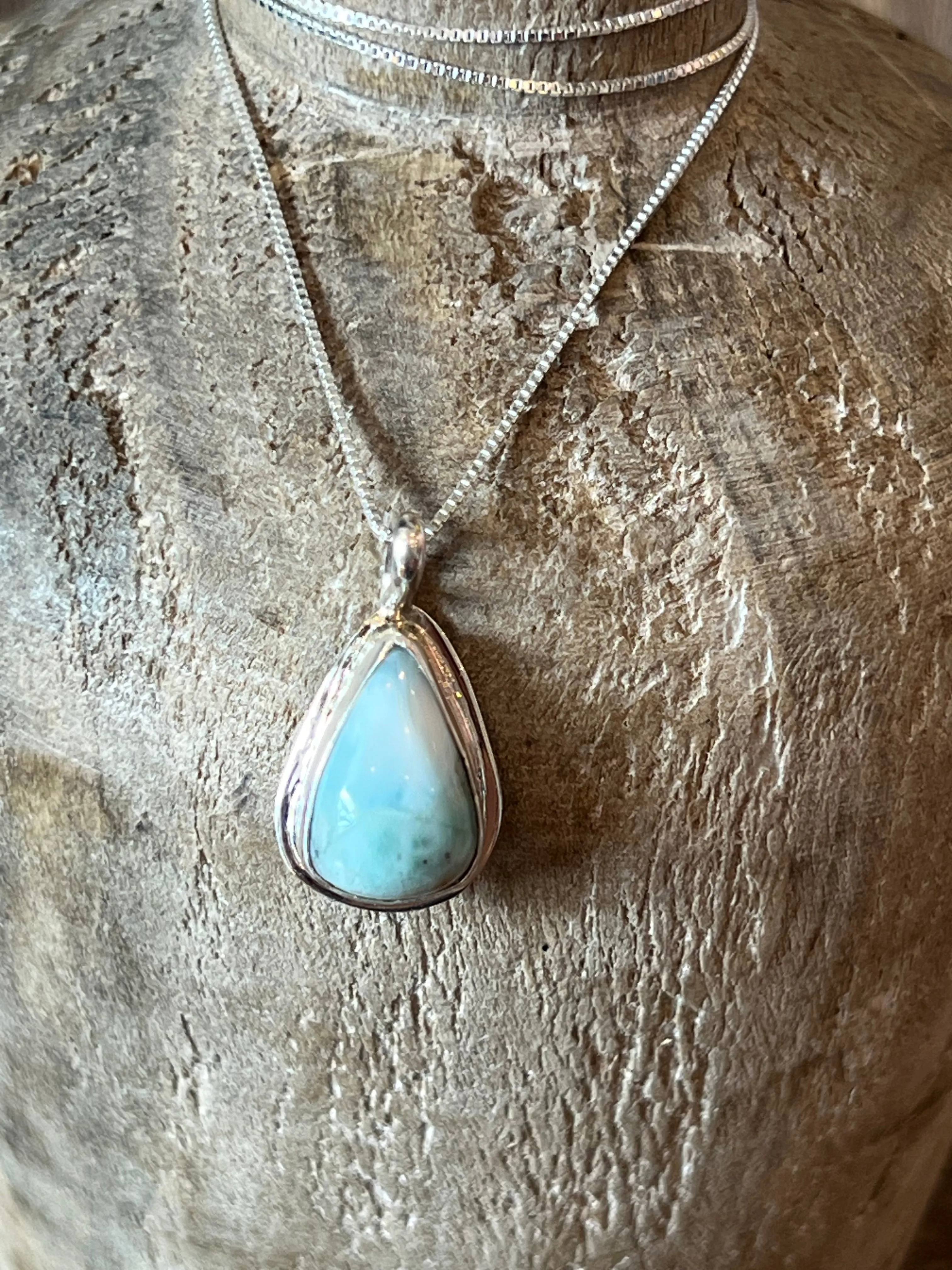 Larimar Tear Drop Sterling Silver Necklace