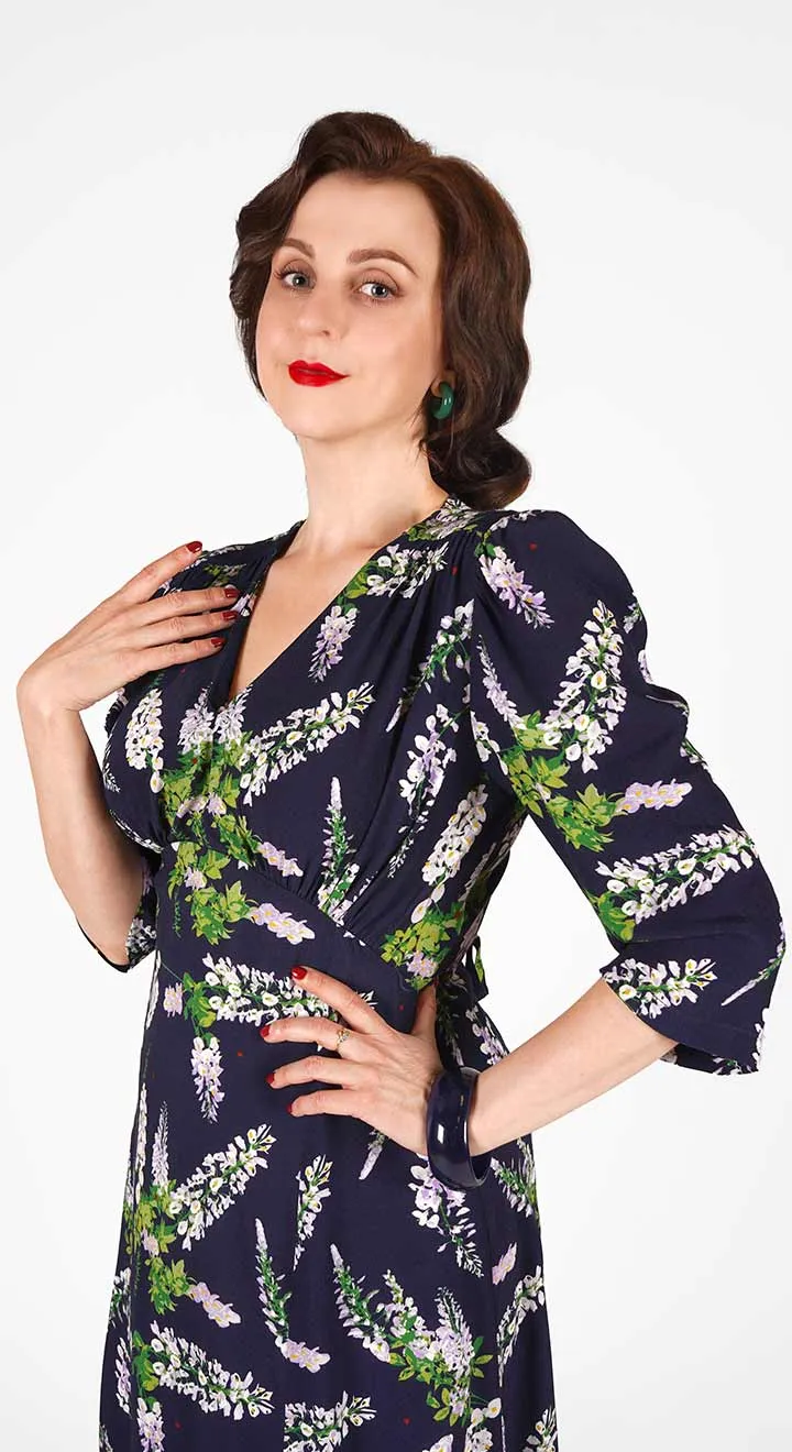 Lauren Dress in Navy Wisteria Print