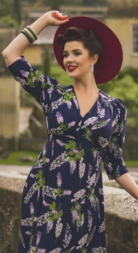 Lauren Dress in Navy Wisteria Print