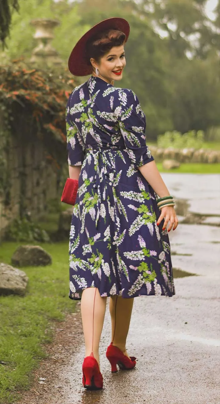 Lauren Dress in Navy Wisteria Print