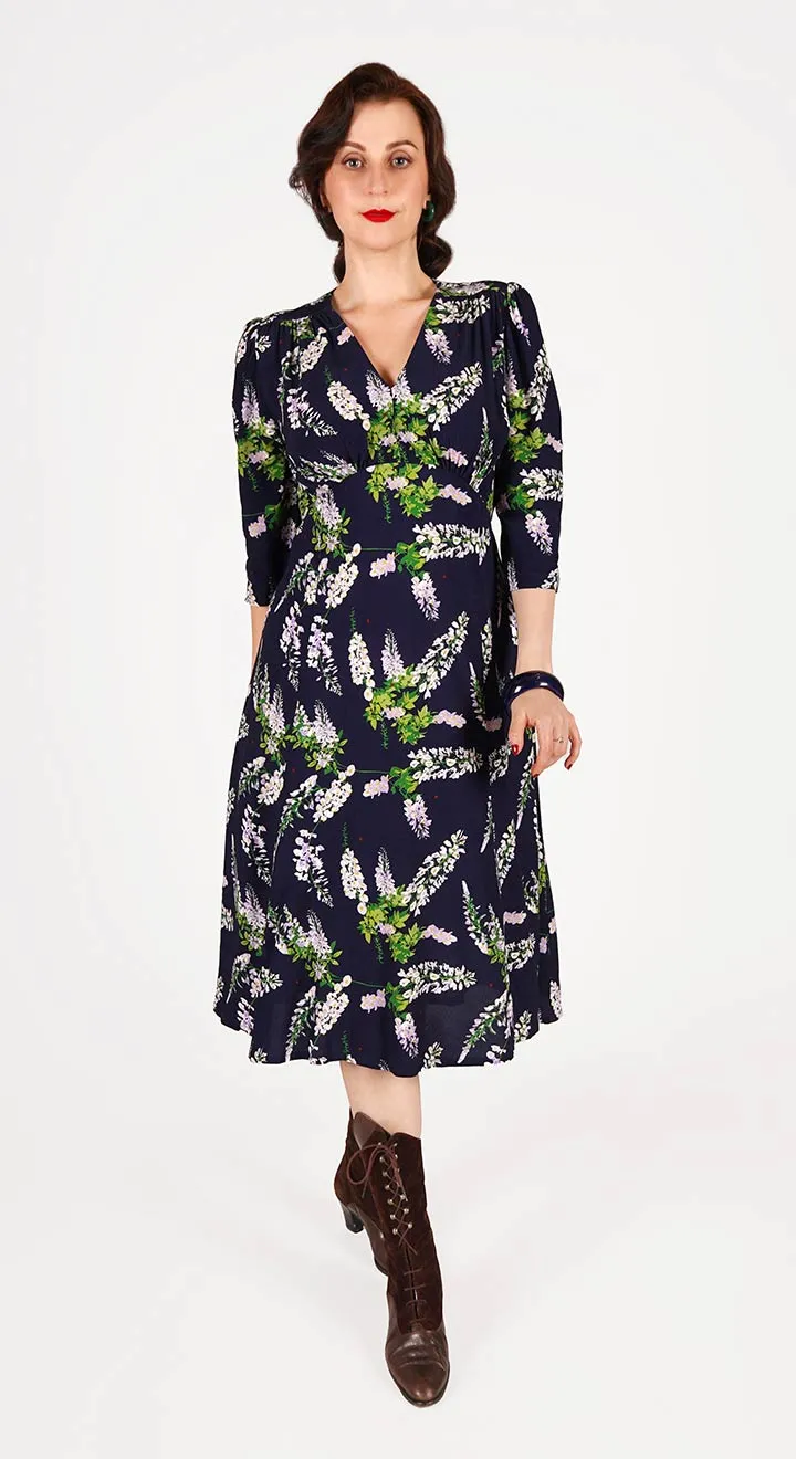 Lauren Dress in Navy Wisteria Print