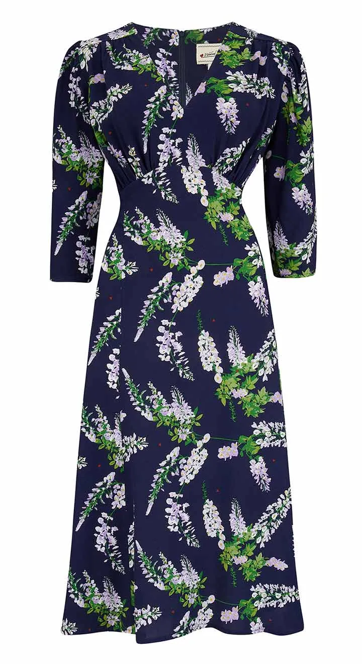 Lauren Dress in Navy Wisteria Print