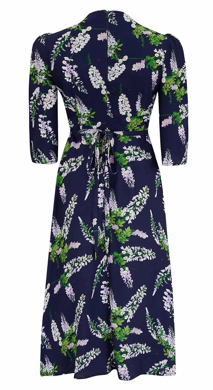 Lauren Dress in Navy Wisteria Print