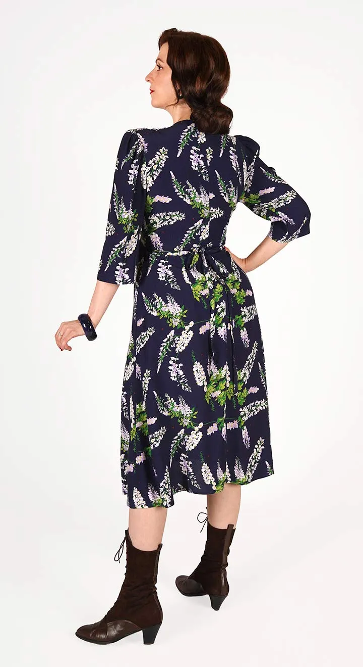 Lauren Dress in Navy Wisteria Print