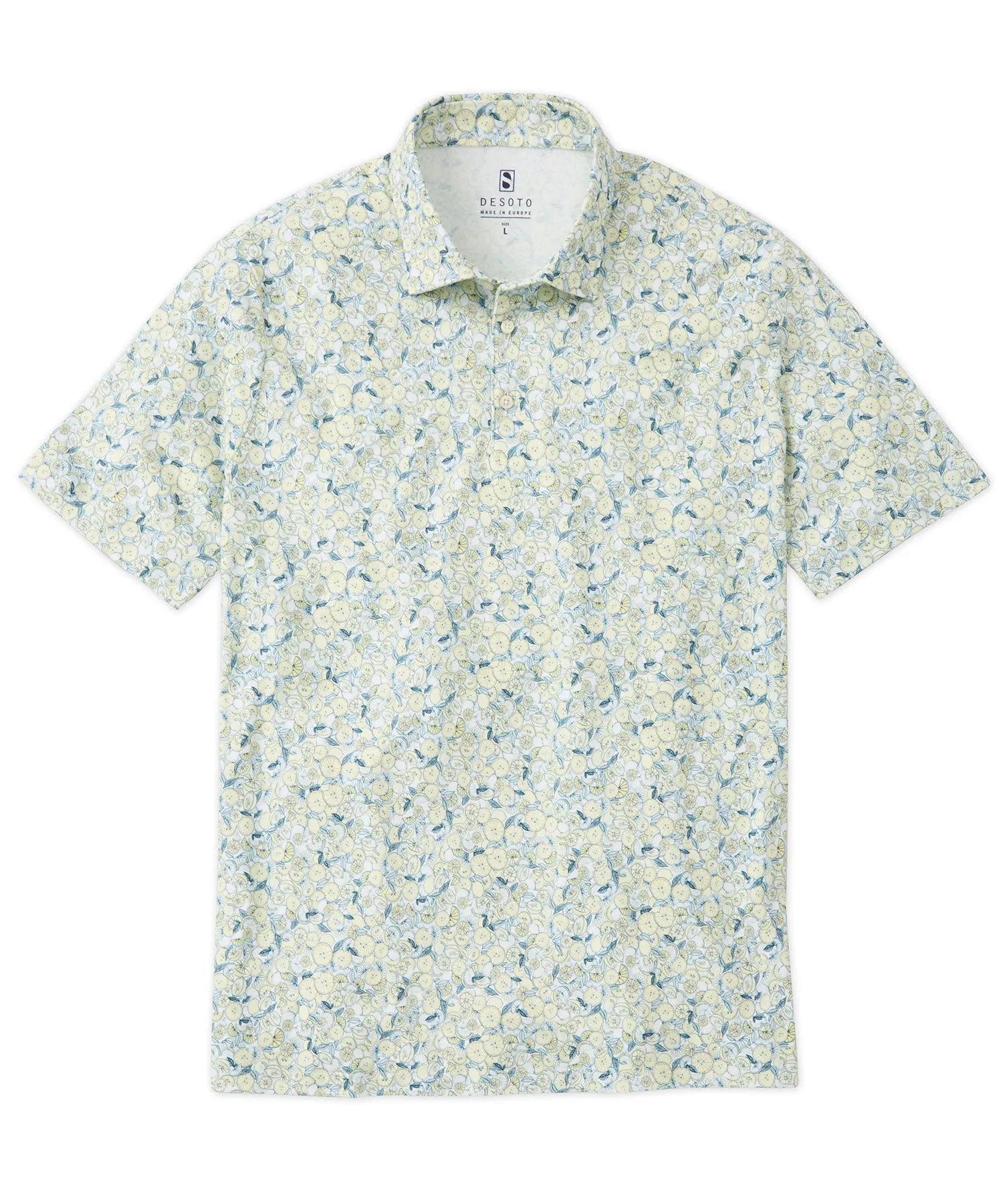 Lemon Print Button-Down Polo Shirt