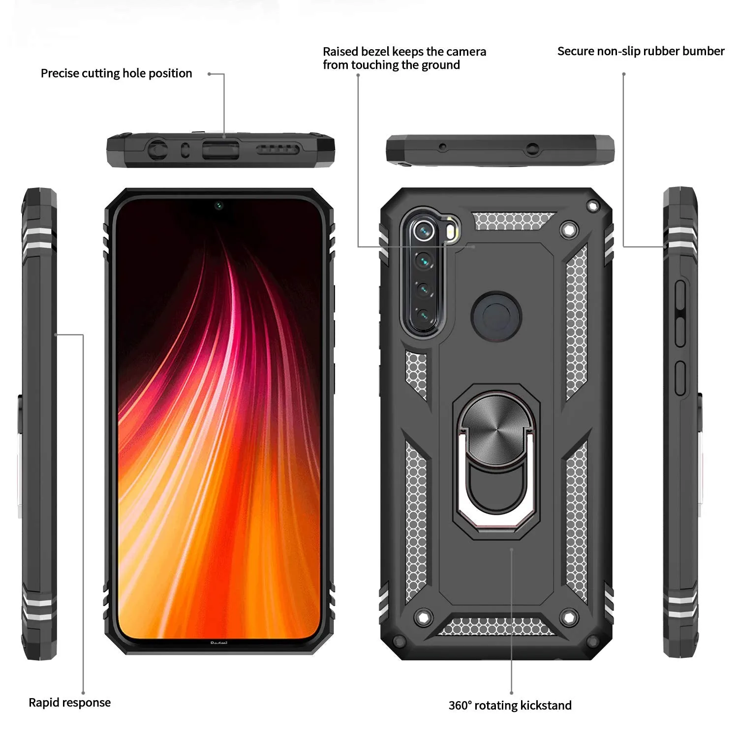 LeYi Xiaomi Redmi Note 8 Case with Tempered Glass Screen Protector(2 Pack),Magnetic Ring Holder [Military Grade] Protective Silicone TPU Shockproof