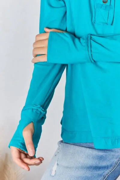 Light Teal Exposed Seam Thumbhole Long Sleeve Shirt