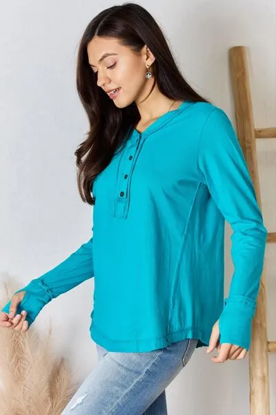 Light Teal Exposed Seam Thumbhole Long Sleeve Shirt