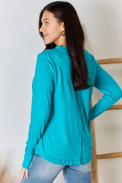 Light Teal Exposed Seam Thumbhole Long Sleeve Shirt