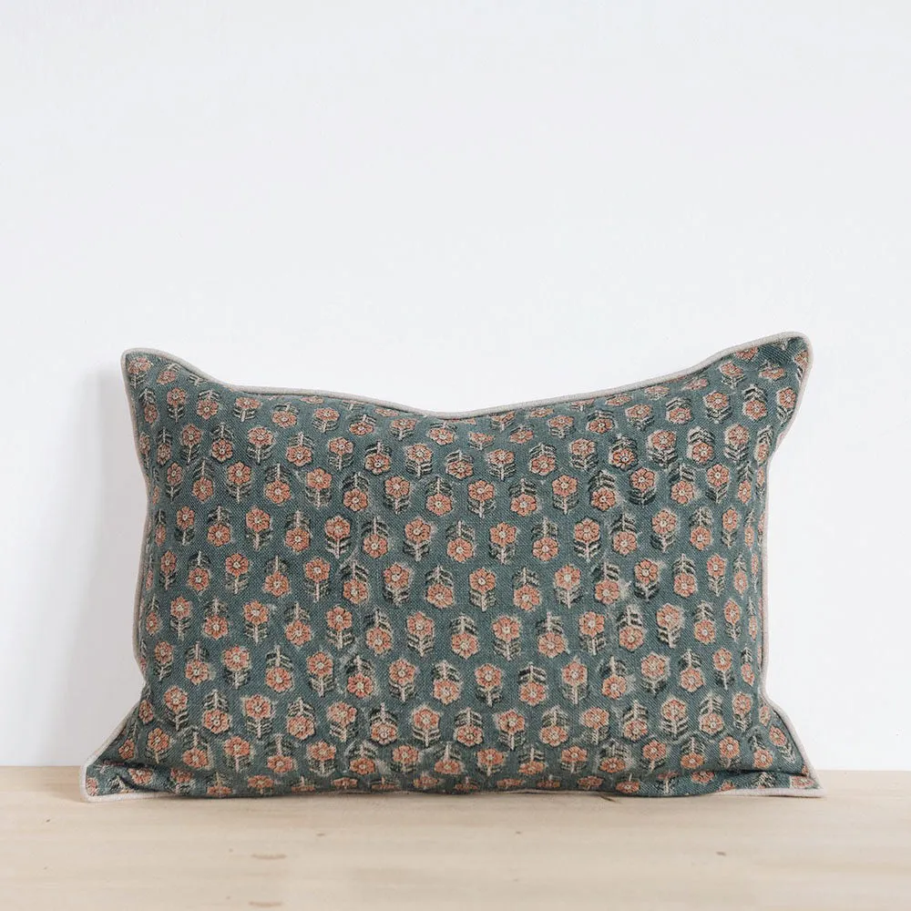 Linen Hand Block-Printed Pillow Cover Set No. 0272