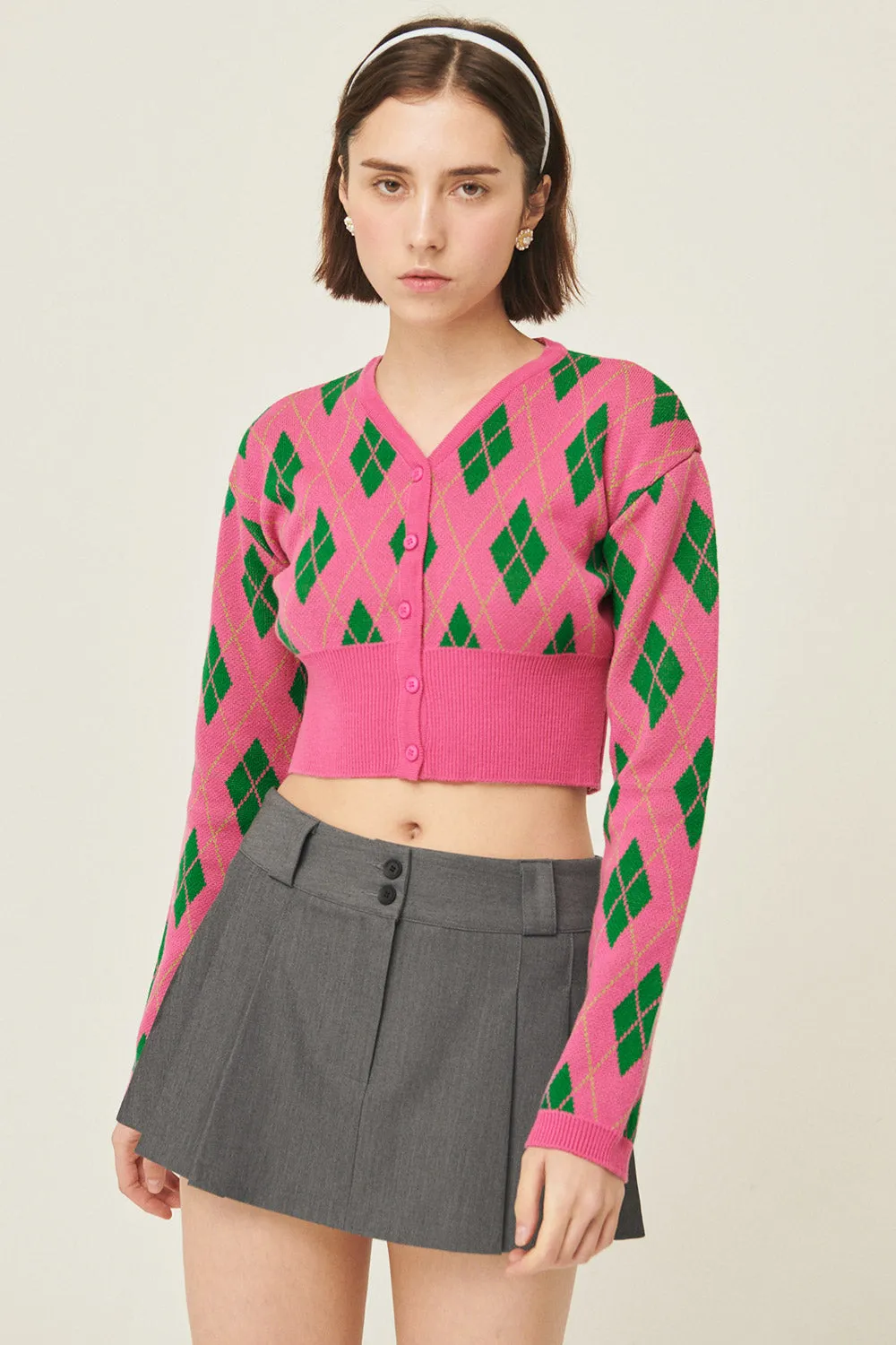 Loretta Highteen Argyle Cardigan