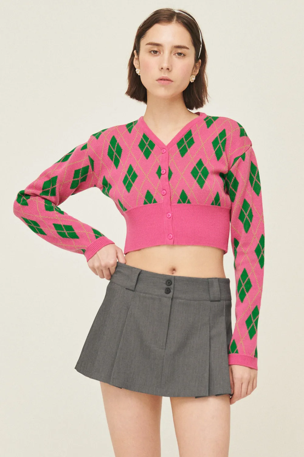 Loretta Highteen Argyle Cardigan