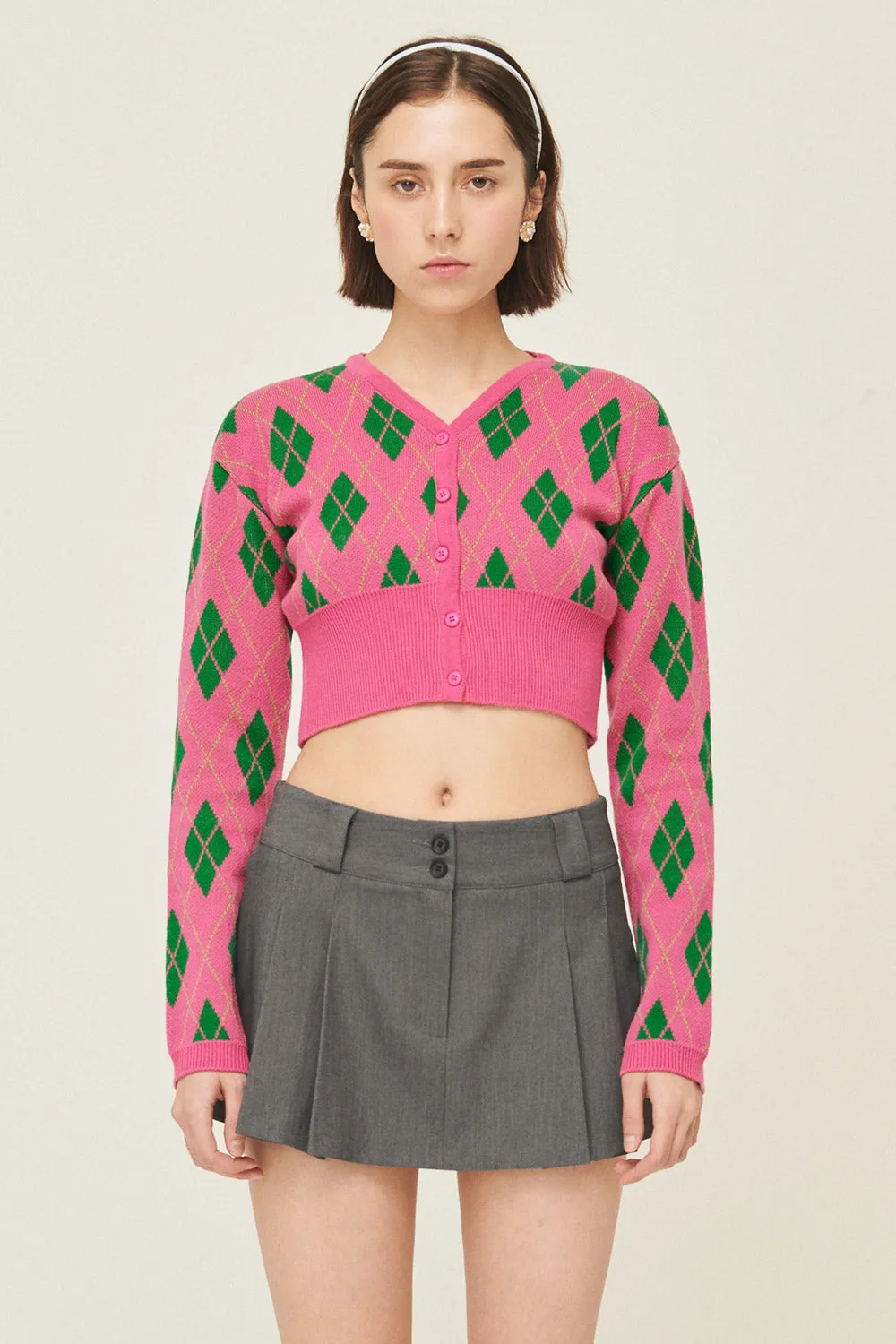 Loretta Highteen Argyle Cardigan