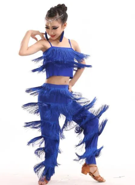 #LP222 Childs Latin Dance 2 Piece Set- Tassel Pants and Top-Ballroom-Cha Cha- Stage Costume