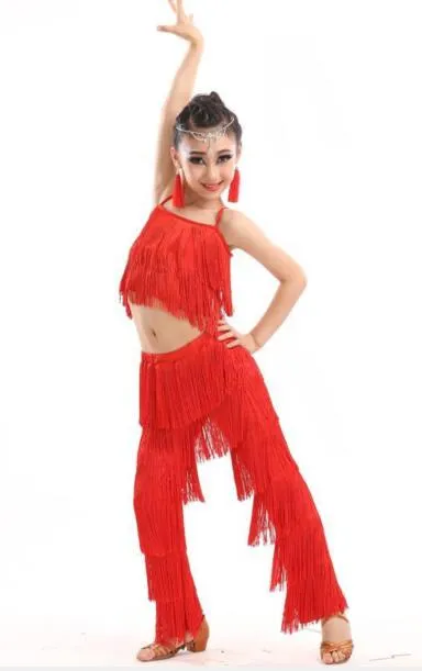 #LP222 Childs Latin Dance 2 Piece Set- Tassel Pants and Top-Ballroom-Cha Cha- Stage Costume