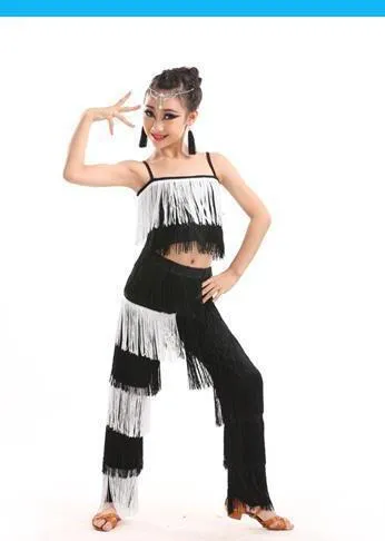 #LP222 Childs Latin Dance 2 Piece Set- Tassel Pants and Top-Ballroom-Cha Cha- Stage Costume