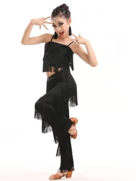 #LP222 Childs Latin Dance 2 Piece Set- Tassel Pants and Top-Ballroom-Cha Cha- Stage Costume