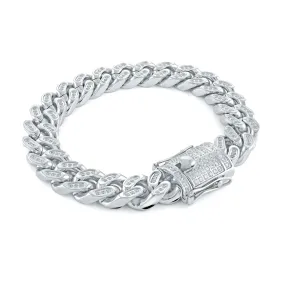 MEN'S STAINLESS STEEL CUBAN LINK BRACELET WITH CUBIC ZIRCONIA, 14MM WIDE