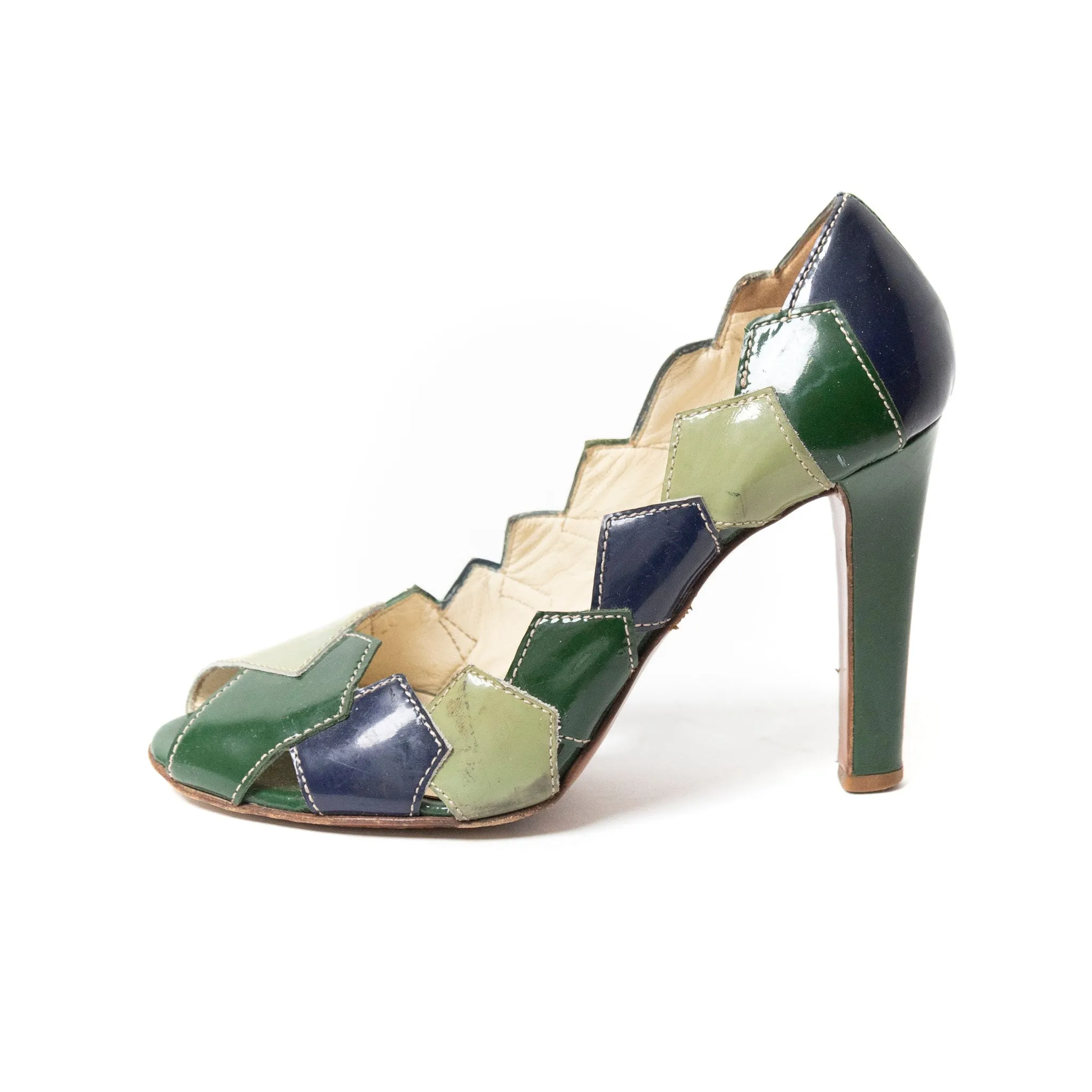 Miu Miu Patchwork Patent Leather Open Toe Sandals