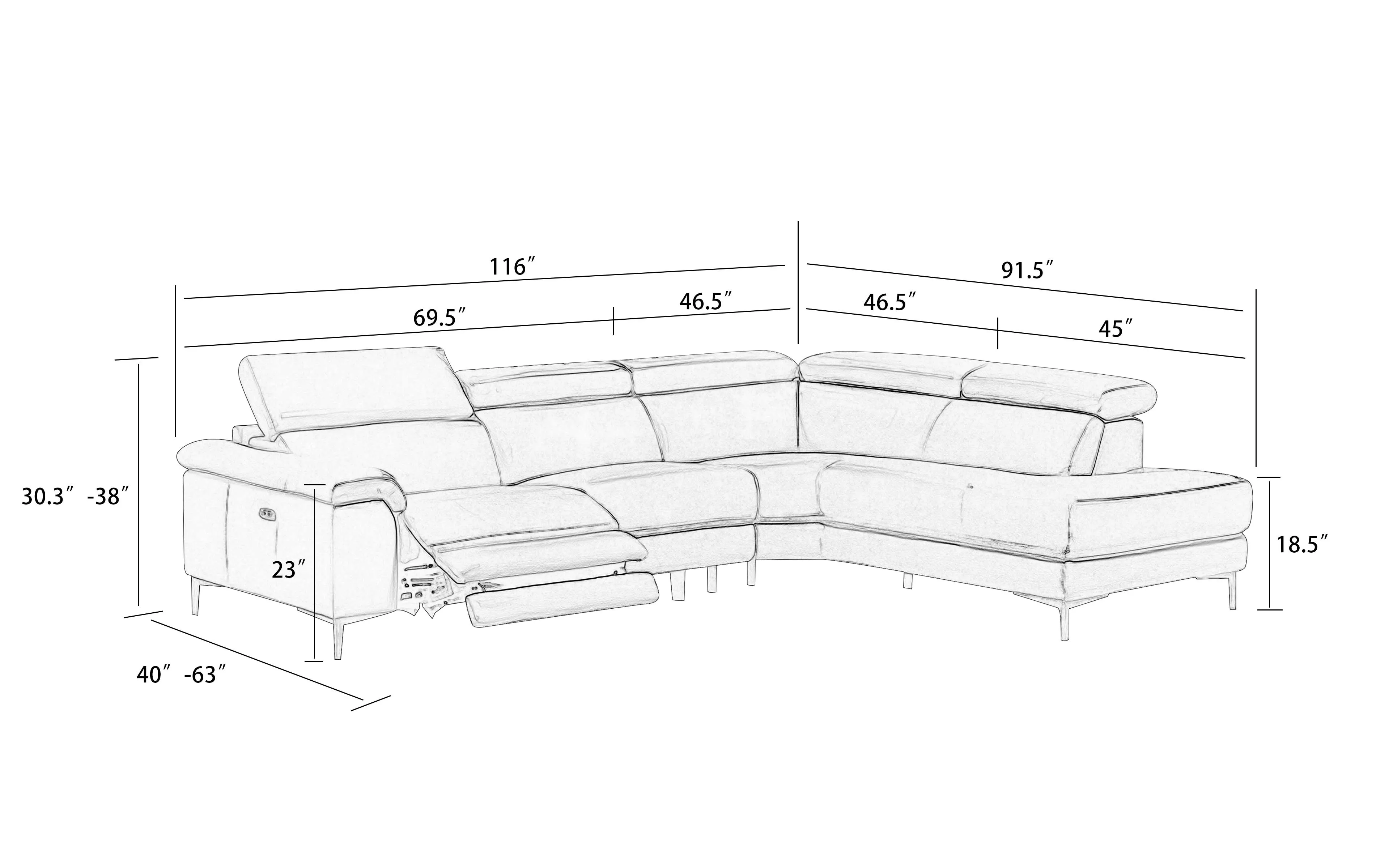 Modern Kanis Power Recliner Sectional