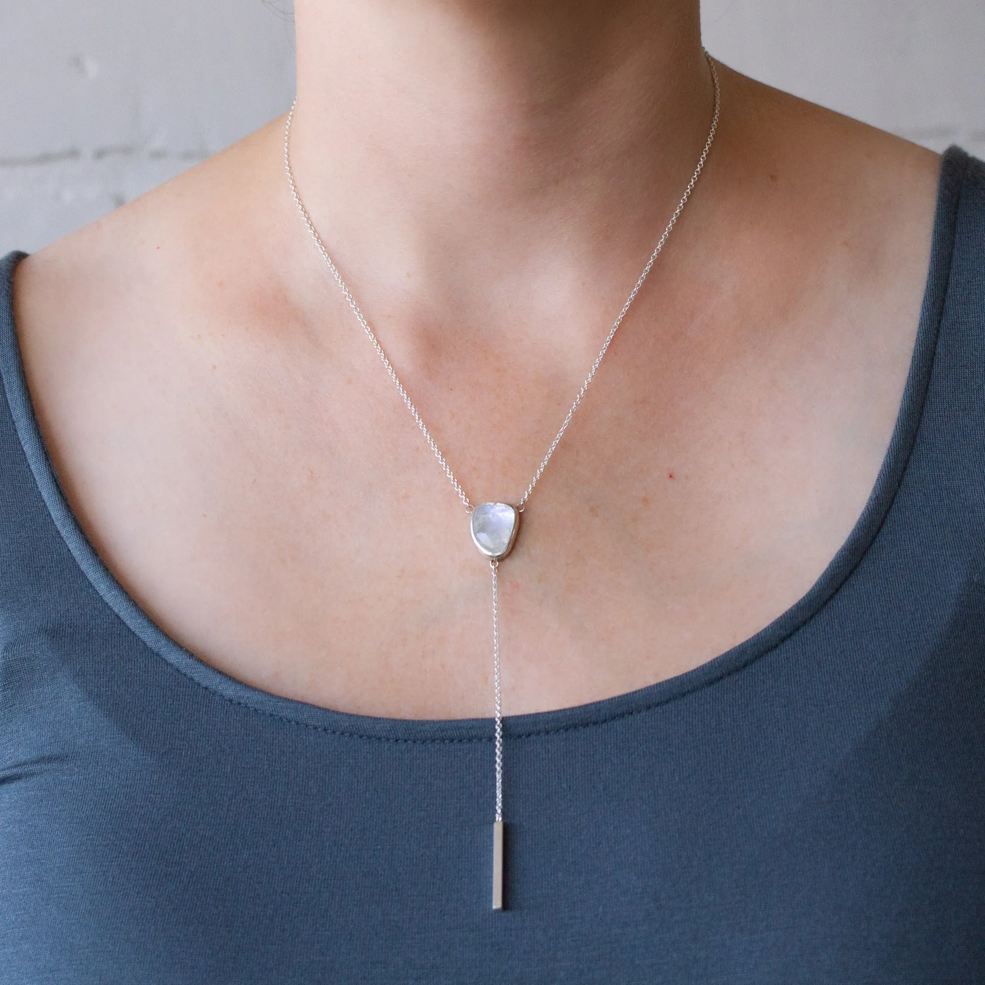 Moonstone Selene Lariat Necklace in Sterling Silver #1