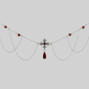 MUTINY. Fleur de Lis Multi-Drop Garnet Collar - Silver