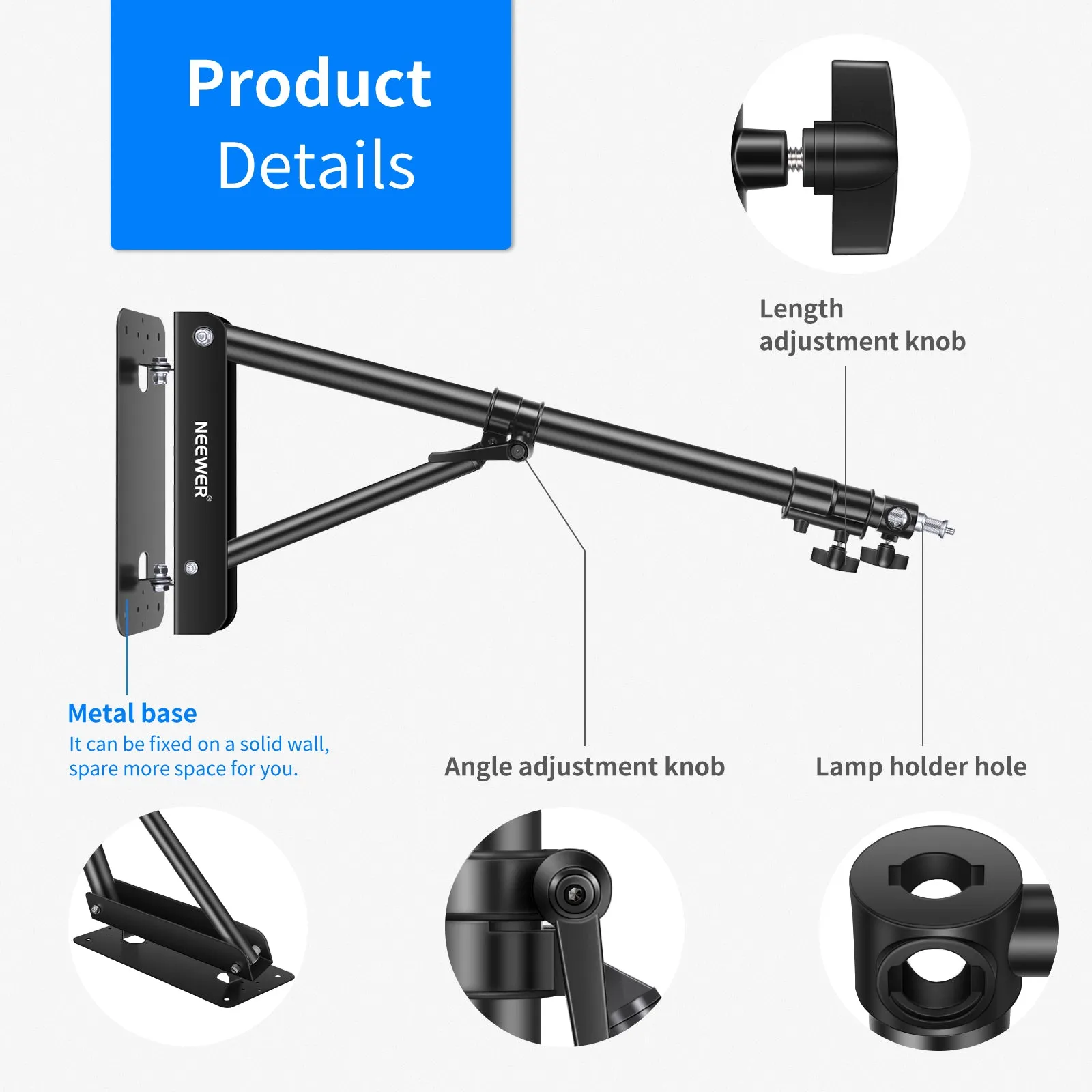 NEEWER 169cm Triangle Wall Mounting Boom Arm