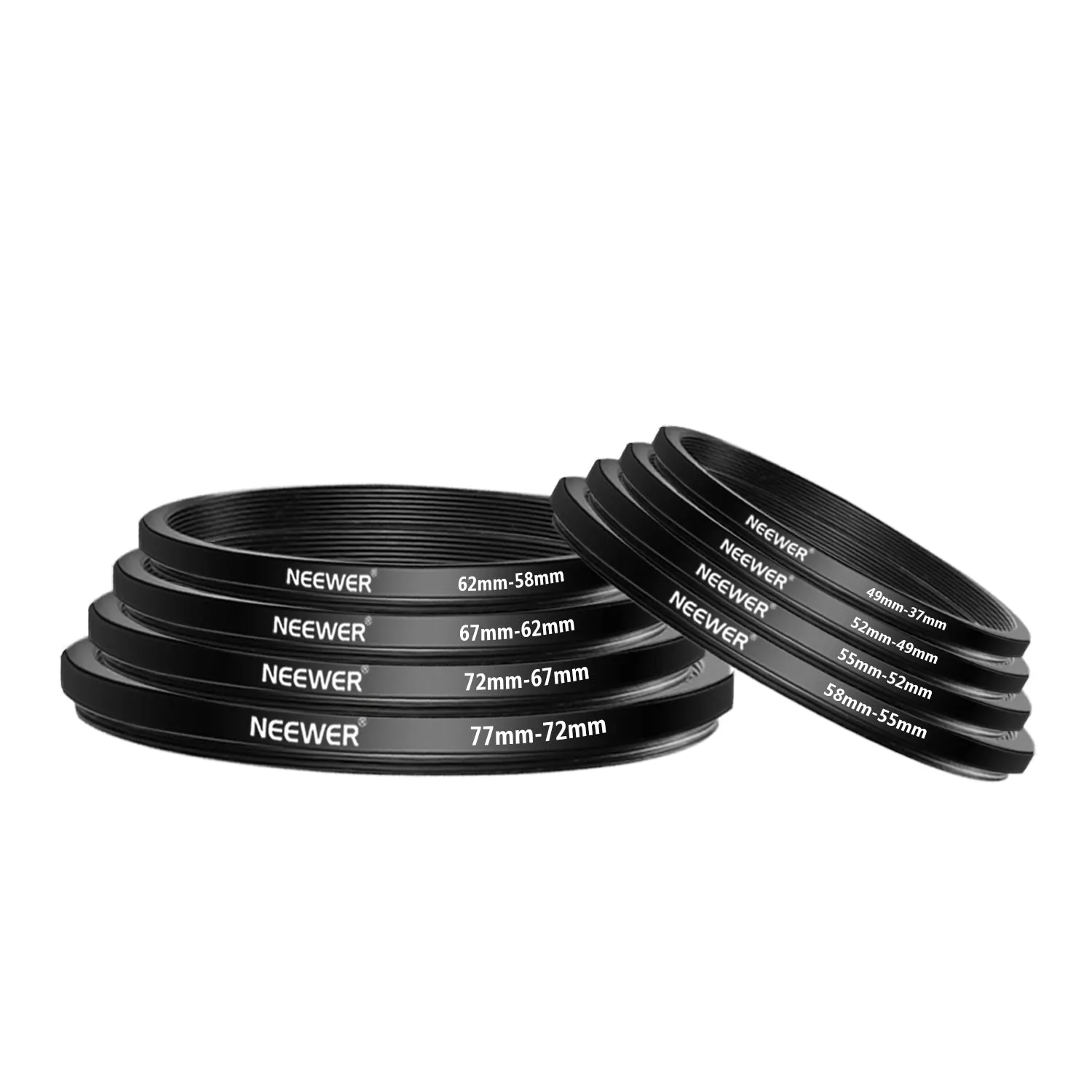 NEEWER 18 Pieces Metal Camera Lens Filter Adapter Ring Kit