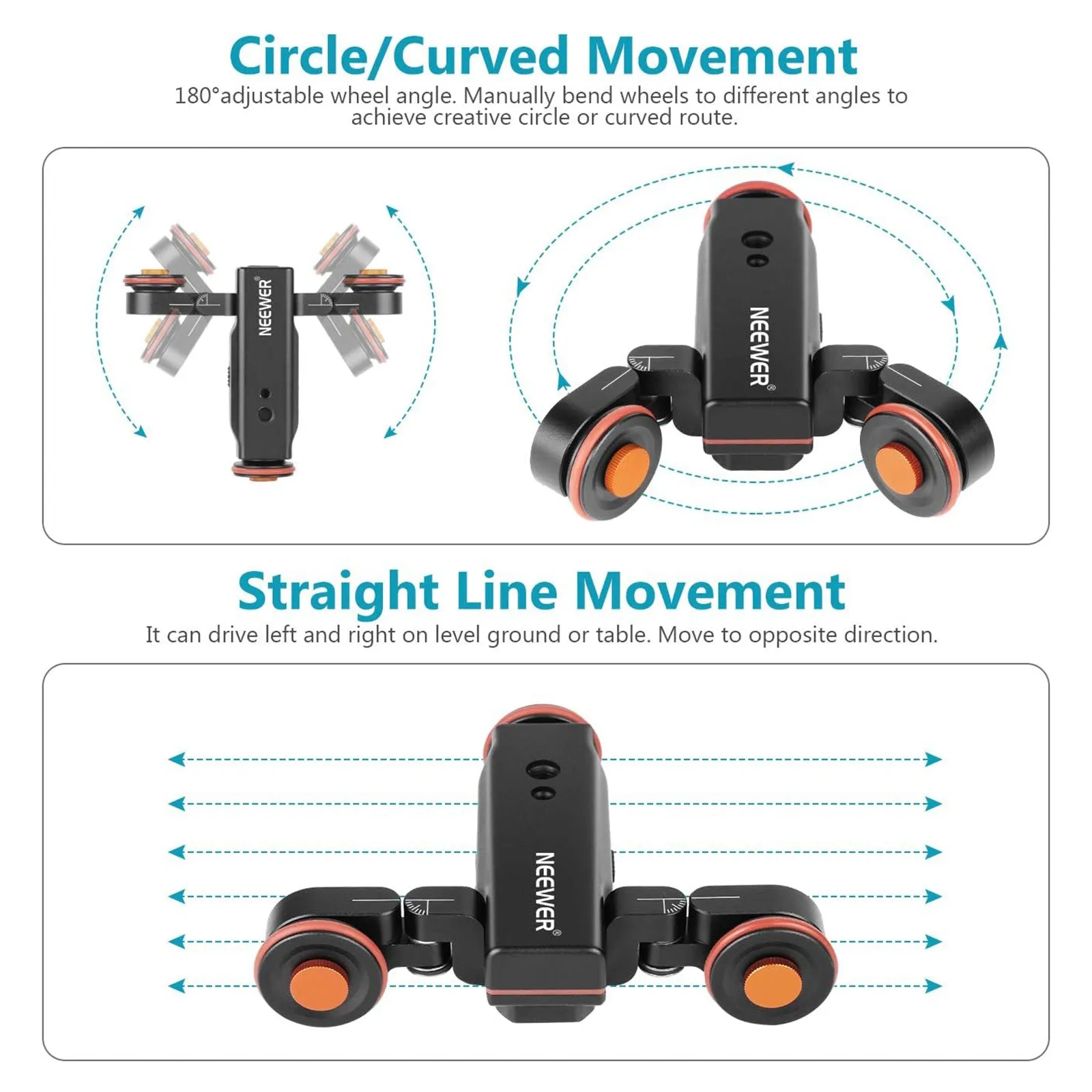 NEEWER DL100 3-Wheels 3-Speed Wireless Video Camera Dolly with Remote Control