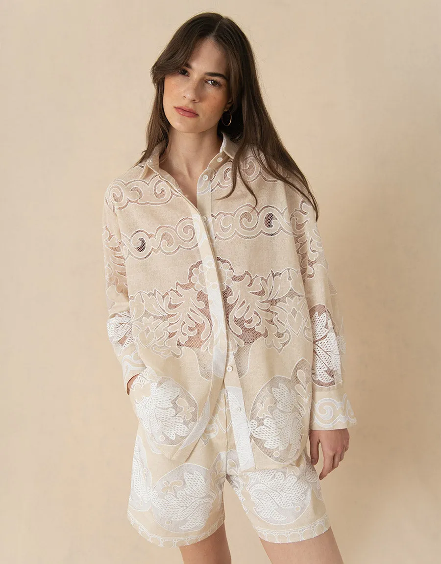 Nova Raschel Shirt - Beige / White Lace - SALE