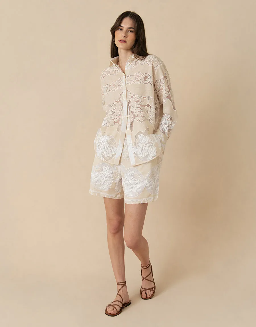 Nova Raschel Shirt - Beige / White Lace - SALE