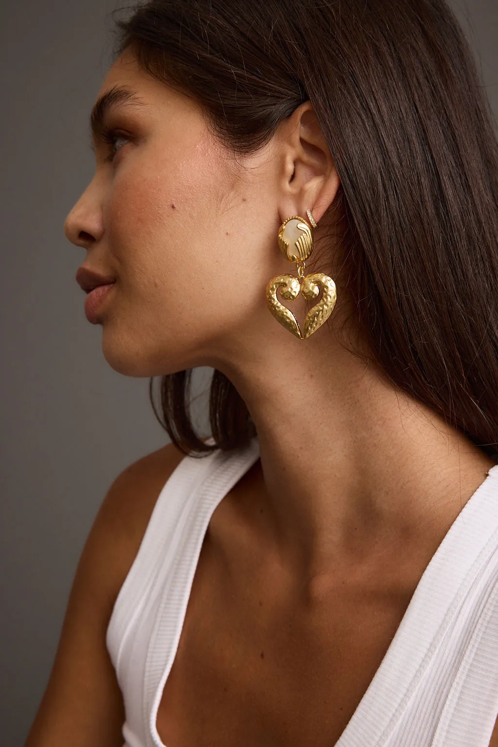 Nyla Vintage Gold Heart Earrings