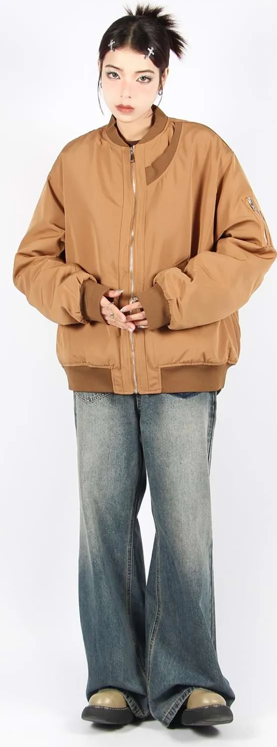 Oversized Bomber Jacket with Sleeve Pocket